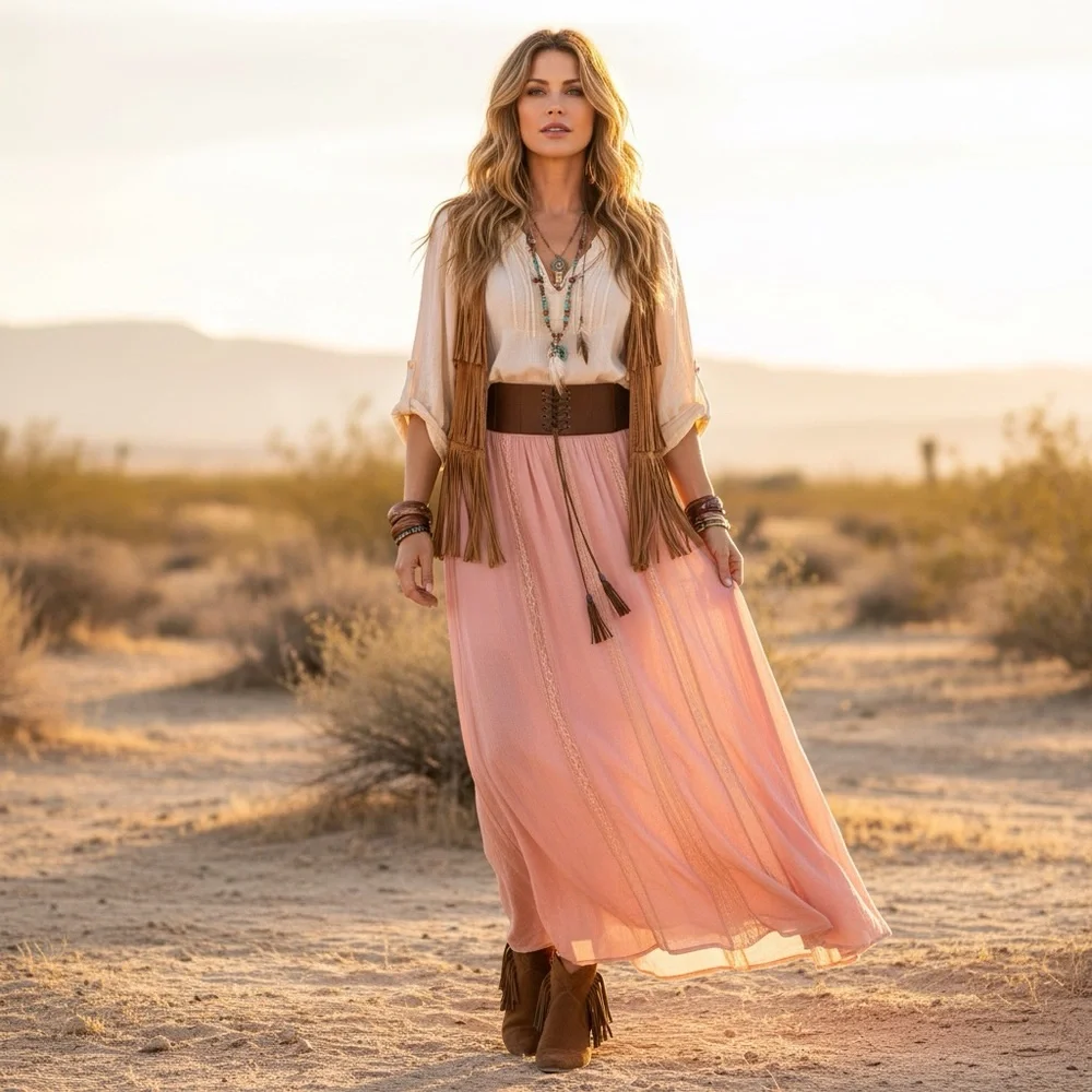 NWT Another Story Pink Lace Corset Tie Tasseled Boho Maxi Skirt Medium - Picture 7 of 7